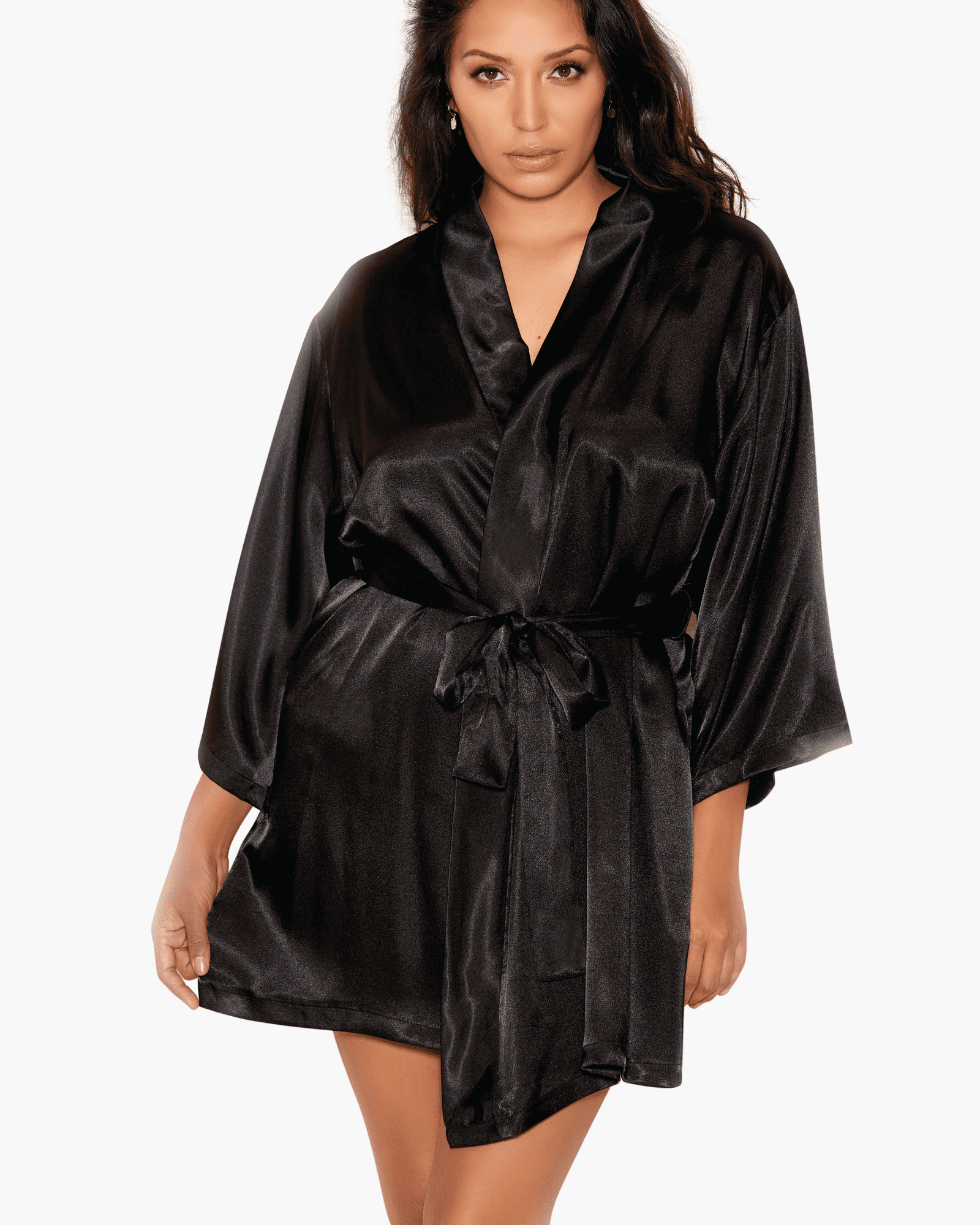 Short Satin Robe with Sash Plus | Little Black Box